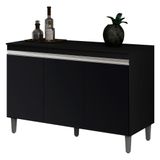 Balcão Buffet Gabinete Manu 120cm C/ Tampo 3 Portas Preto