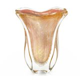 Vaso Em Cristal Murano Rosa Com Ouro São Marcos 34x24x9cm