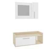 Kit Gabinete Para Banheiro Suspenso 90cm Com Armário E Sem Cuba Estilare Móveis Branco Com Creme