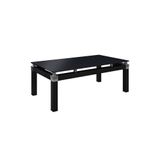 Mesa De Centro Estilo Industrial Artemis Tampo Em Vidro Base Metálica Preto Fosco