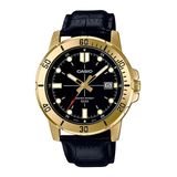 Relogio Masculino Casio Dourado Com Pulseira De Couro Data