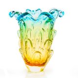 Vaso Em Cristal Murano Água Marinha E Âmbar São Marcos 37cm