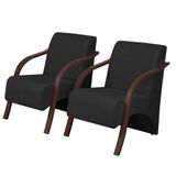 Kit 2 Poltronas Vênus 1 Lugar Braço Madeira Preta