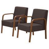 Kit 2 Poltronas 1 Lugar Jade Pé Madeira Suede Marrom