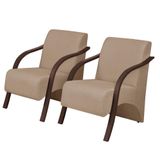 Kit 2 Poltronas Vênus 1 Lugar Pé Madeira Cappuccino