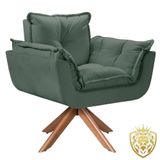 Poltrona Opalla Giratória Madeira Suede Verde