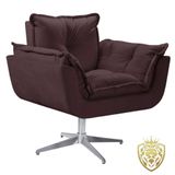 Poltrona Opalla Giratória Alumínio Suede Marrom