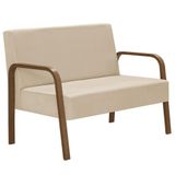 Poltrona 2 Lugares Jade Braço Madeira Suede Bege