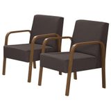 Kit 2 Poltronas 1 Lugar Jade Pé Madeira Suede Marrom