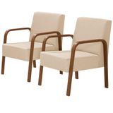 Kit 2 Poltronas 1 Lugar Jade Pé Madeira Suede Bege