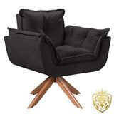 Poltrona Opalla Giratória Madeira Suede Preto
