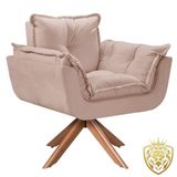 Poltrona Opalla Giratória Madeira Suede Cappuccino