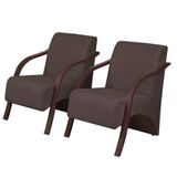Kit 2 Poltronas Vênus 1 Lugar Marrom Braço Madeira