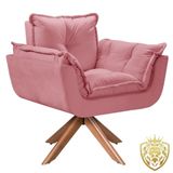 Poltrona Opalla Giratória Madeira Suede Rosa