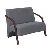 Poltrona 2 Lugares Vênus Suede Braço Madeira Cinza