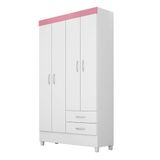 Guarda Roupa Solteiro 4 Portas Astro 42860 Branco Rosa Flex Demóbile