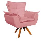 Poltrona Decorativa Sala De Estar Base Giratória Madeira Opla Suede Rose - Ibiza