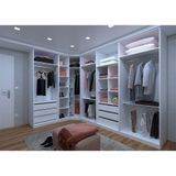 Guarda Roupa Canto 6 Gavetas, 6 Cabideiros Branco Branco