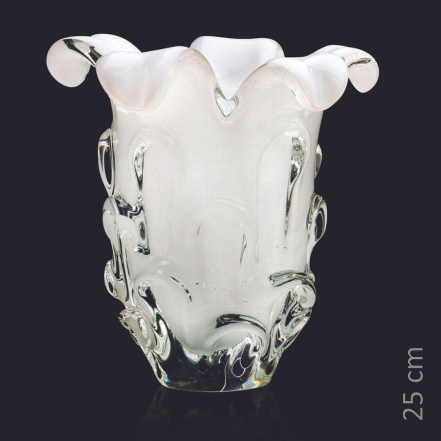 Vaso Em Cristal Murano Branco - São Marcos 25cm