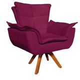 Poltrona Decorativa Sala De Estar Base Giratória Madeira Opla Suede Vinho - Ibiza