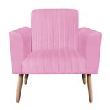 Poltrona Viena Gomada Suede Rosa Bebê Pés Palito Natural D&#39;rossi