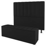 Kit Cabeceira E Baú Cama Box Queen 160cm Sintético Preto