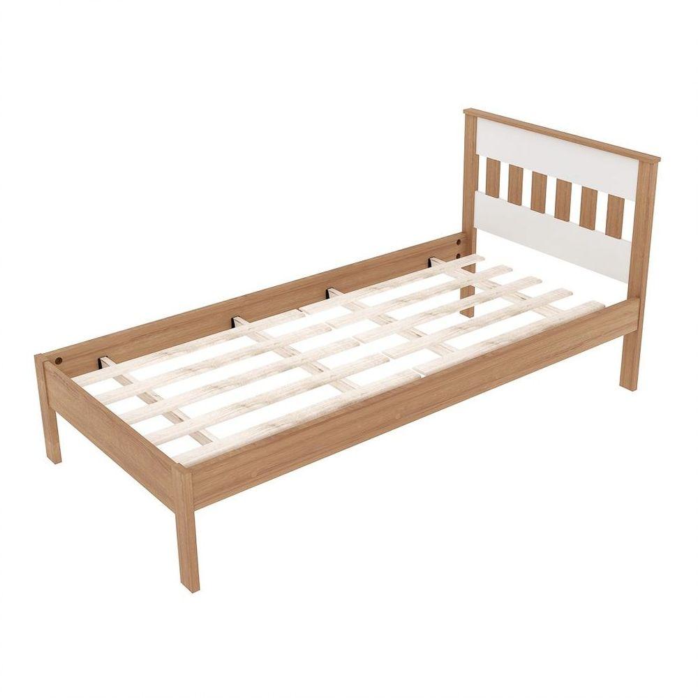 Cama De Solteiro Madeira Cm8006 Amêndoa/branco