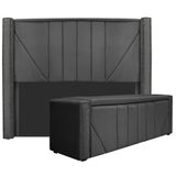 Cabeceira E Baú Queen 160cm P/cama Box - Cinza Escuro