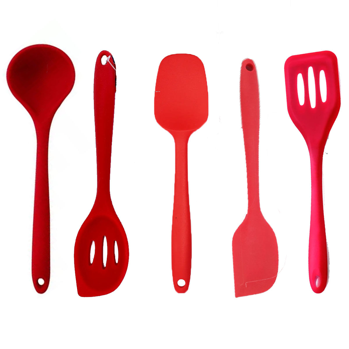 Kit 5 Utensilios Silicone Colher Raspador Concha Espatula Vermelho