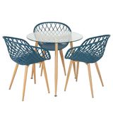 Mesa Redonda Tampo De Vidro 80 Cm + 3cadeiras Azul Petróleo