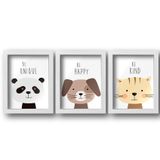 Quadros decorativos infantil de animais com moldura branca