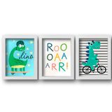 Quadro decorativo infantil de dinossauro moldura branca