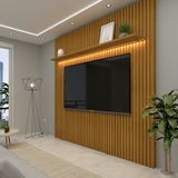 Painel Ripado para TV até 75 Polegadas com LED, 1 Prateleira, Nobre 185cm, Gelius Móveis Naturale