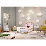 Cama Solteiro Casinha Branco Mel E Rosa Com 2 Luminárias E Colchão
