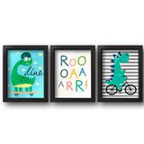 Quadros decorativos infantil de dinossauro, moldura preta