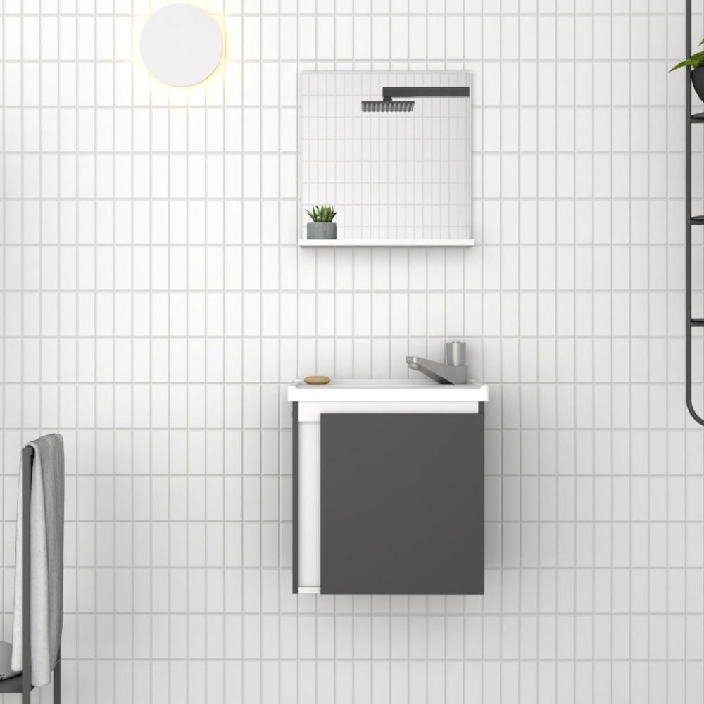 Conjunto Armário E Espelho Para Banheiro Em Madeira Ônix Cozimax Preto/branco