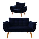 Conjunto De Poltronas Opala 1 Namoradeira Azul Marinho