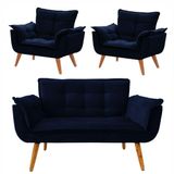 Conjunto De Poltronas Opalas 1 Namoradeira Azul Marinho