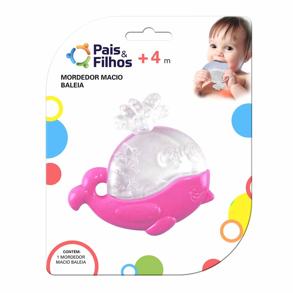 Mordedor Macio Para Bebe Baleia Rosa Pais E Filhos