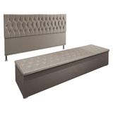 Kit Cabeceira E Calçadeira Baú King 1,95m Suede Bege