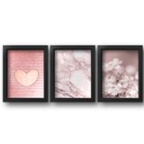 Quadros decorativos tons rose com moldura preta