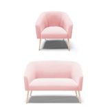 Kit Namoradeira 2 Lugares E 1 Poltrona Rosa Bebê Pés Palito