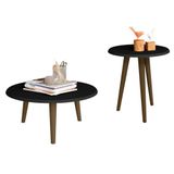 Conjunto Para Sala De Estar Brilhante Com Mesa De Centro E Mesa Lateral - Bechara Preto Fosco