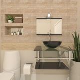 Gabinete De Vidro Para Banheiro 60cm Inox Cuba Redonda Com Sifao E Torneira Metal Cor:preto