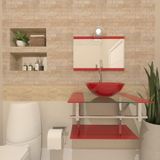 Gabinete De Vidro Para Banheiro 60cm Inox Cuba Redonda Com Sifao E Torneira Metal Cor:vermelho Ferrari