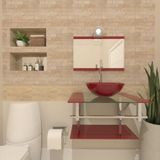 Gabinete De Vidro Para Banheiro 60cm Inox Cuba Redonda Com Sifao E Torneira Metal Cor:vermelho Cereja