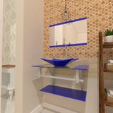 Gabinete De Vidro Para Banheiro 60cm Ac Cuba Retangular Com Sifao E Torneira Metal Cor:azul
