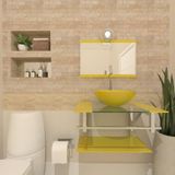 Gabinete De Vidro Para Banheiro 60cm Inox Cuba Redonda Com Sifao E Torneira Metal Cor:amarelo