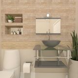 Gabinete De Vidro Para Banheiro 60cm Inox Cuba Redonda Com Sifao E Torneira Metal Cor:prata