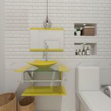 Gabinete De Vidro Para Banheiro 60cm Inox Cuba Quadrada Com Sifao E Torneira Metal Cor:amarelo